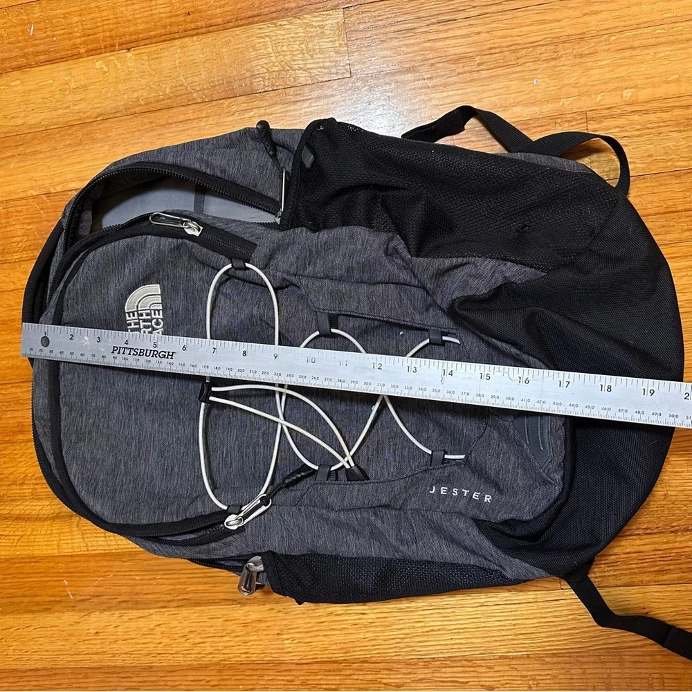 The North Face Jester Backpack  Everyday Travel Pack Black Gray Silver Hardware